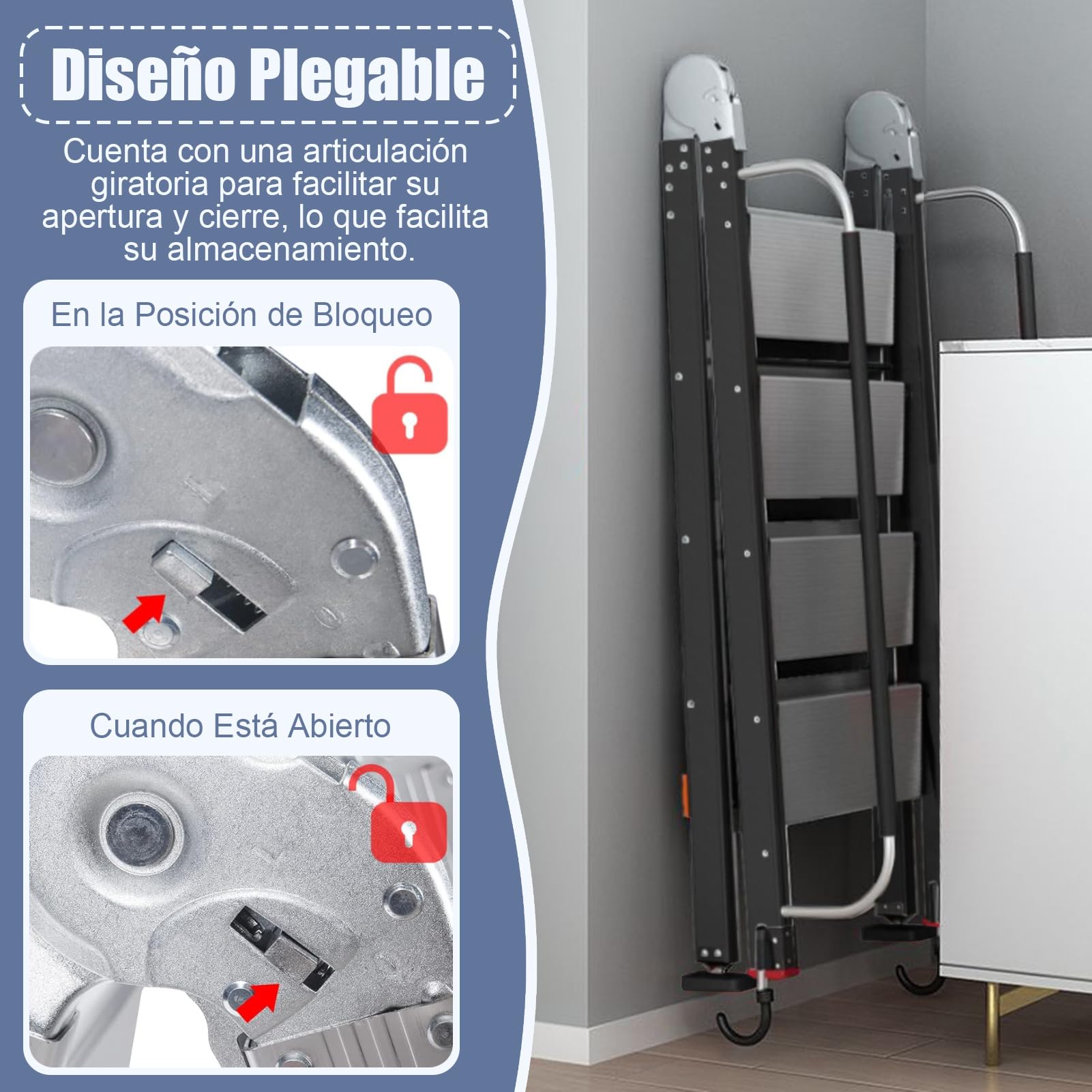 Plegable Escalera de Buhardilla con Pasamanos y Ganchos, 11 Peldaños Antideslizante Escalera para Altillo Apta para Techos de 2,7 a 3 m de Altura, Capacidad de Carga de 150kg