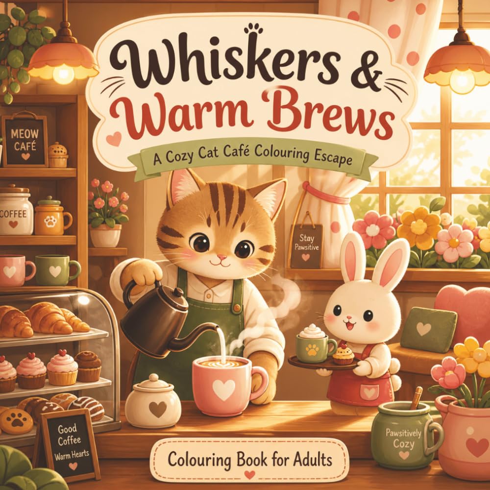 Cozy Cat Cafe Adult Colouring Book: Whiskers & Warm Brews A Dreamy Kawaii Escape of Gentle Moments, Sweet Treats, and Peaceful Café Scenes to Soothe ... (Anxiety Relief Adult Colouring Collection)