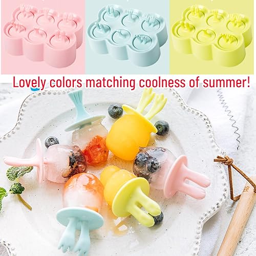 Miniatura 6 de Moldes de mini paletas para niños y bebés, con formas de animales, 6 piezas, máquina de hacer paletas de hielo, sin BPA, de silicona, para hacer