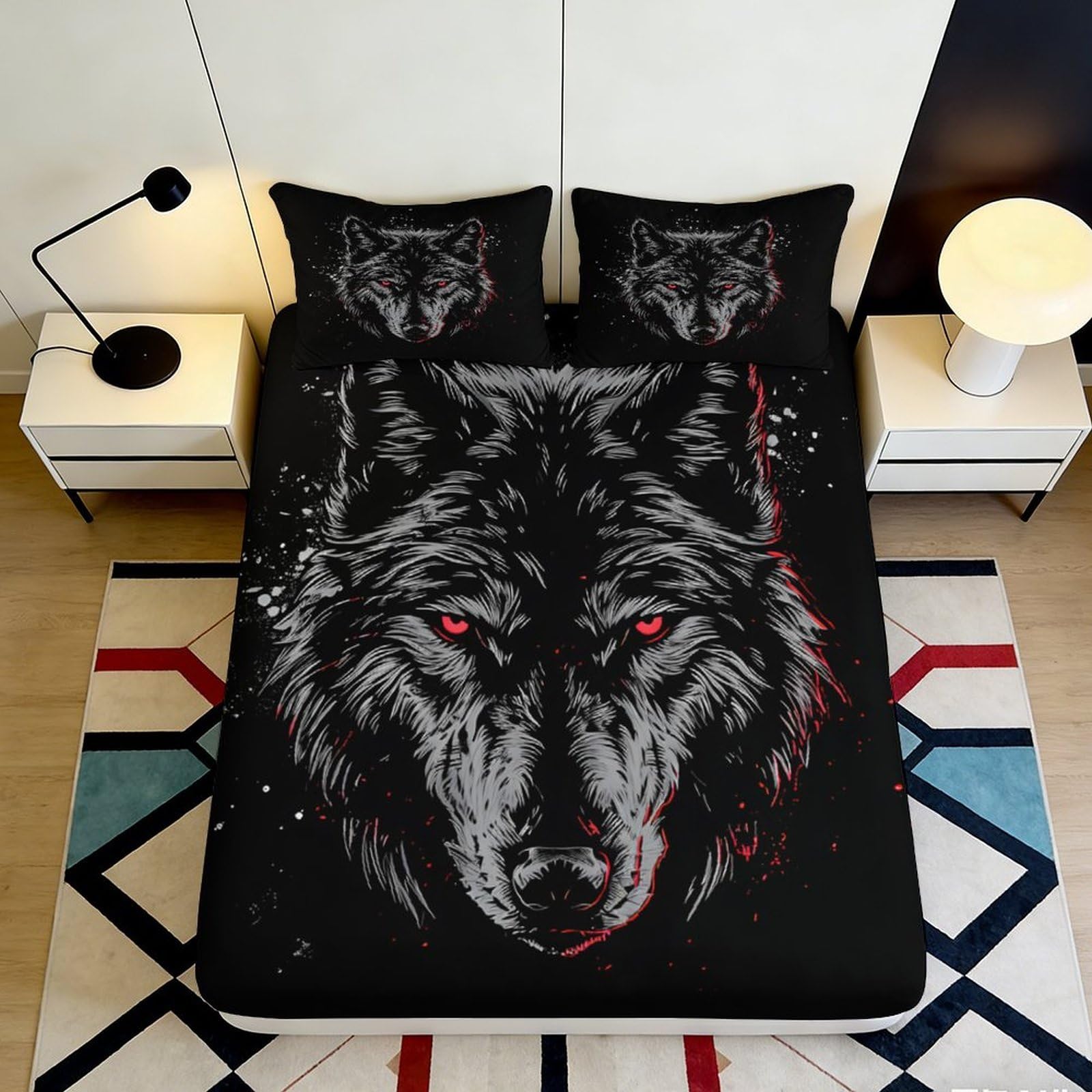 Pnayamiorkfel Style-7 3D Printed Dark Wolf Fitted Sheet Microfiber Soft Durable Red Eyes Bed Cover For Bedroom Dorm Mattress Decor 90X200x25cm