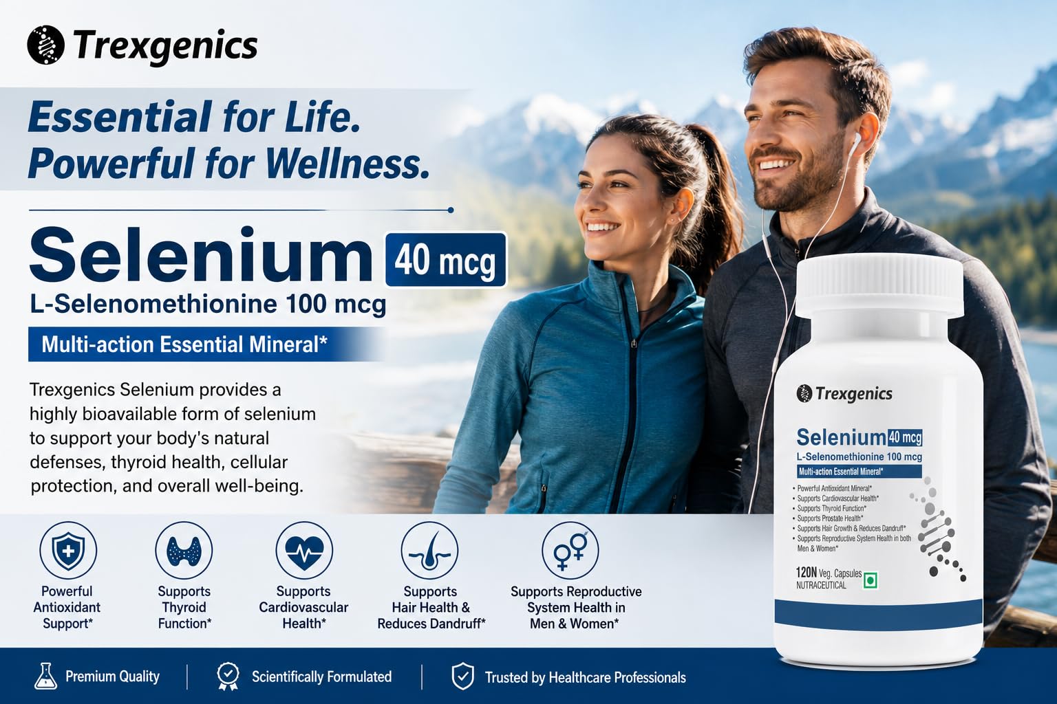 Trexgenics SELENIUM 40 mcg from L-Selenomethionine Pharmaceutical USP grade Chelated Multi-Action Antioxidant for Thyroid, Cardiovascular, Prostate, Hair Growth Support (120 Veg. Capsules) 2