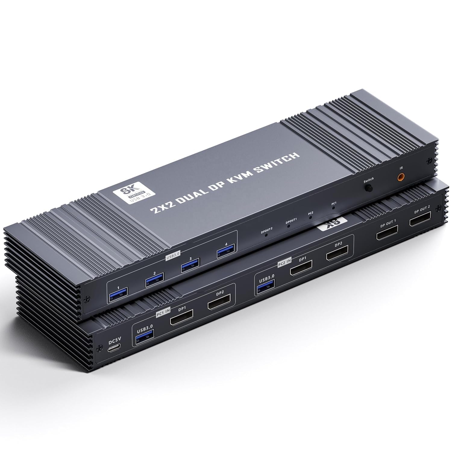 MICROWARE 8K Displayport KVM Switch 2 Monitors 2 Computers PD+DP 4K@144Hz Display Port USB3.0 Dual Monitor KVM Switches for 2 PC Sharing 2 Monitor of 1 Set Keyboard Mouse and USB Device with IR-image-43