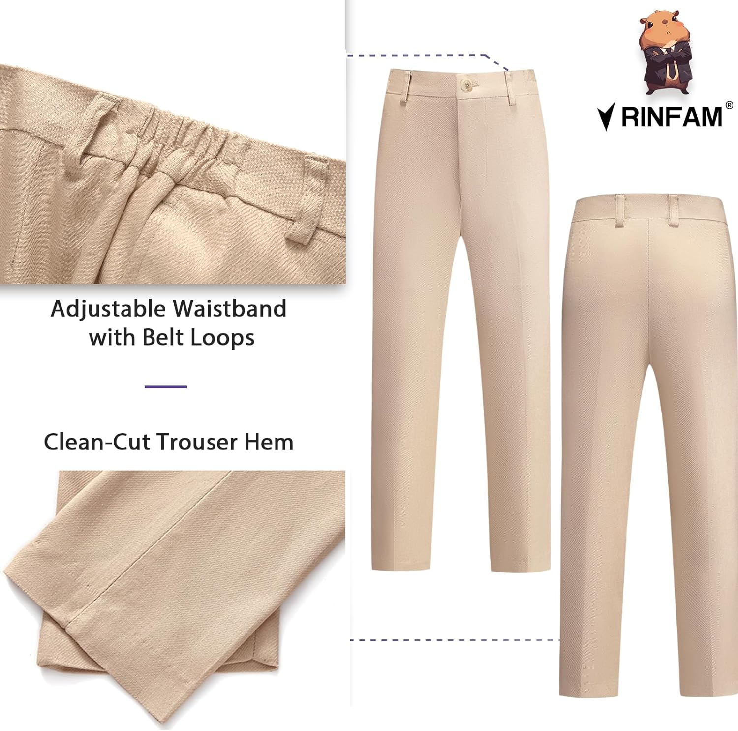 Size XXXL-46 MEN Suit 3 Piece Blazer Vest Pants BEIGE