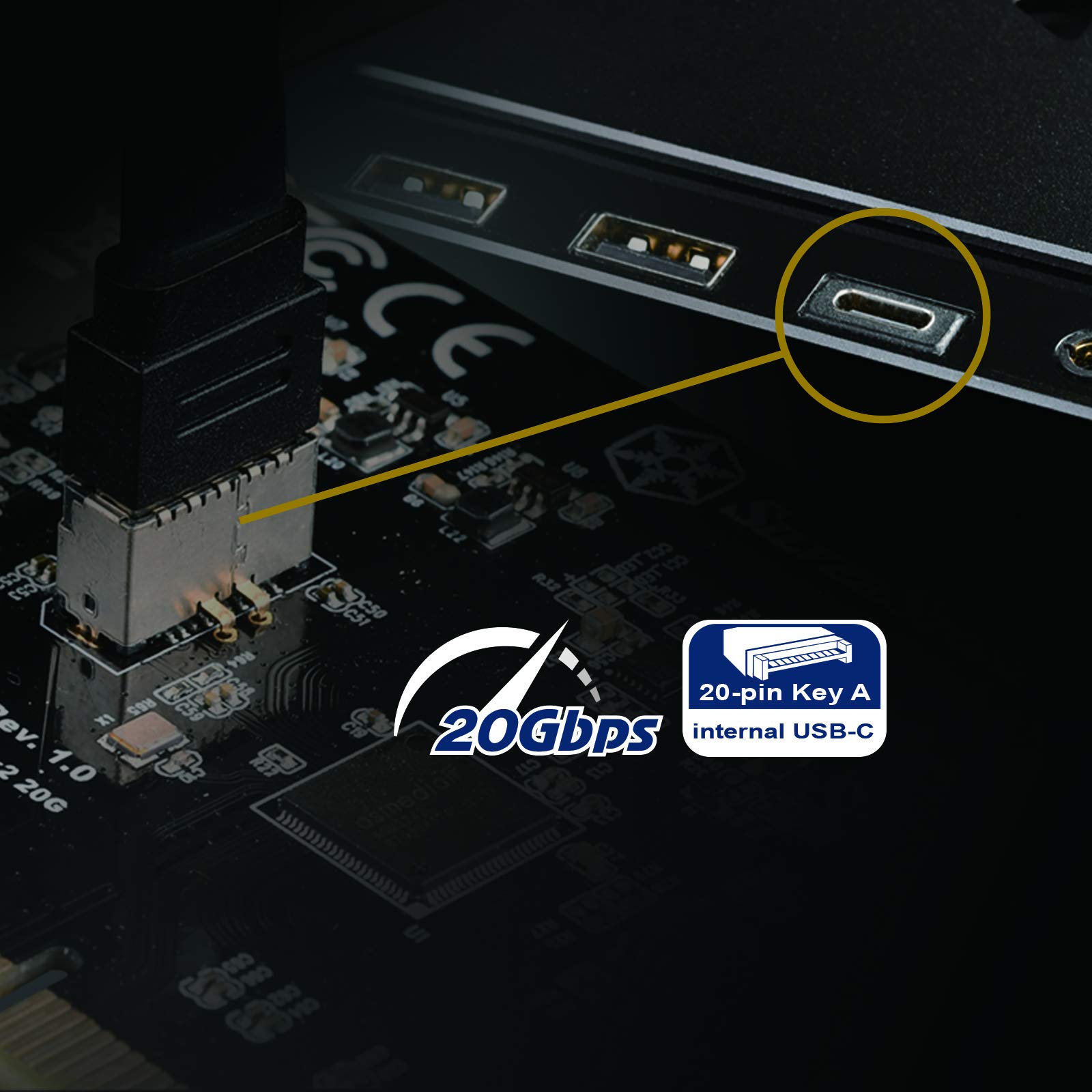 Silverstone Technology ECU07, Tarjeta de expansión SuperSpeed USB 20 Gbps/USB-C 3.2 Gen 2x2 Interno Tipo-C Key-A PCIe, SST-ECU07