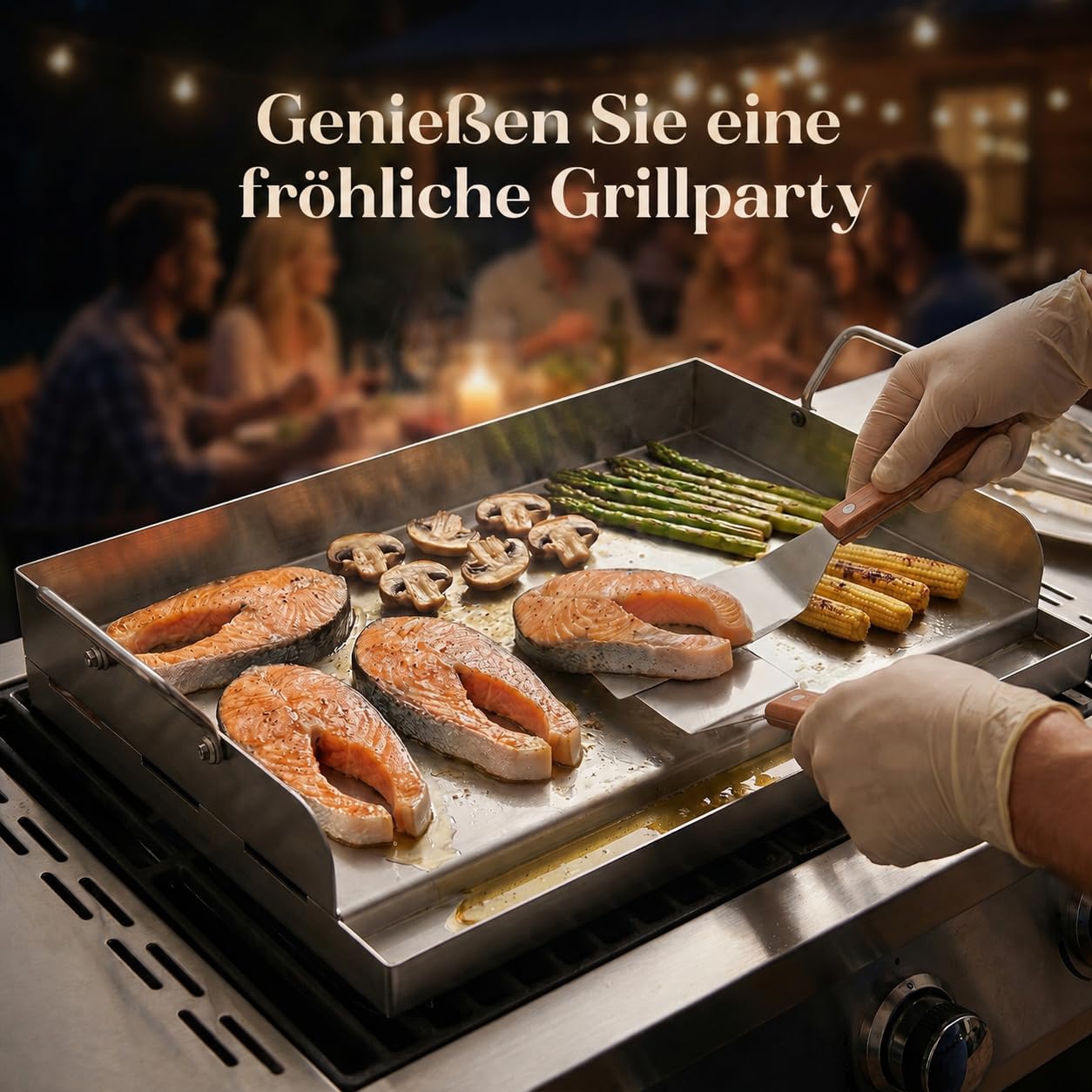Edelstahl Grillplatte 54 x 41cm, Inkl. 2 Spatel