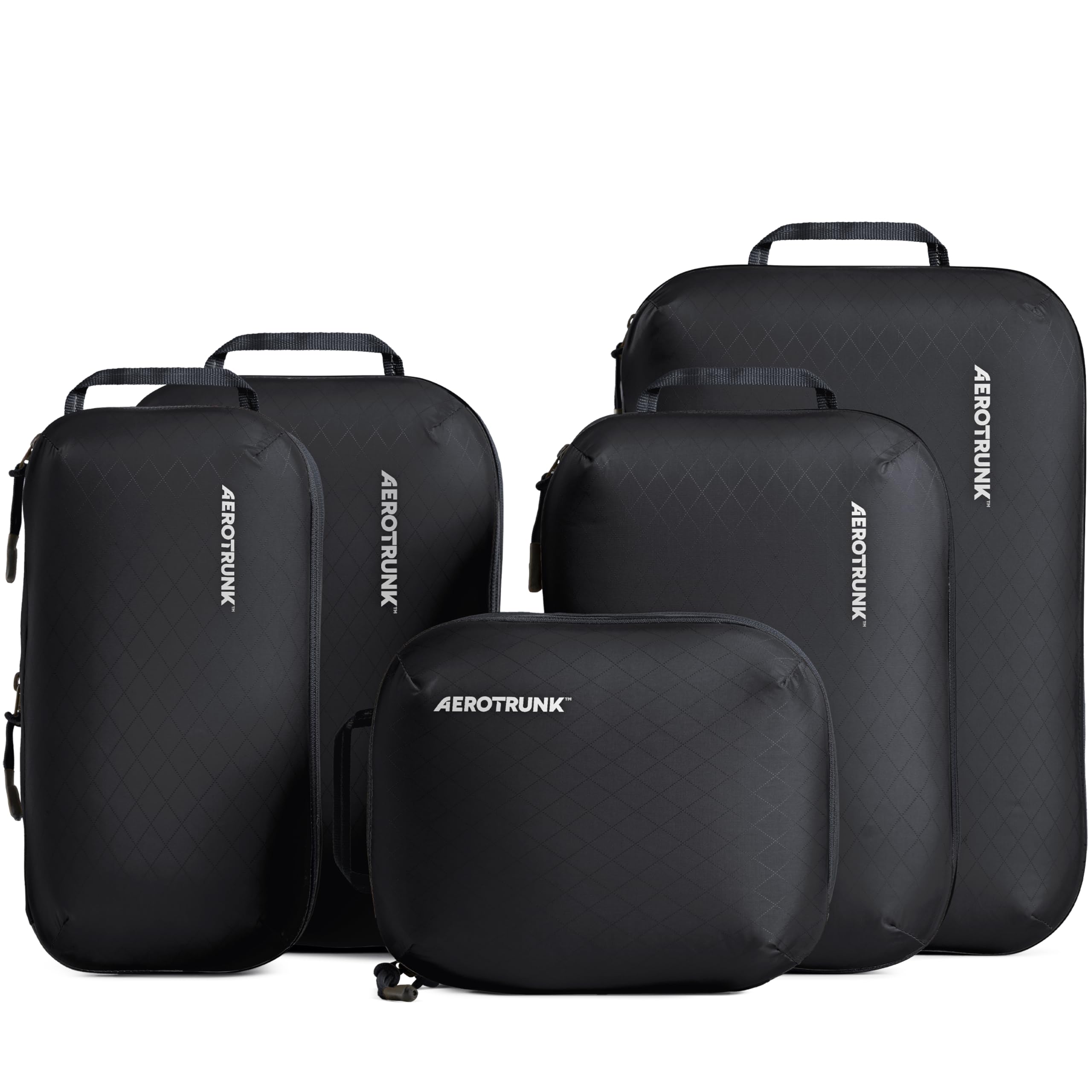 Aerotrunk Ultralight Compression Packing Cubes - Lightweight Travel Organizers for Suitcases and Luggage (6-Pack, Black)