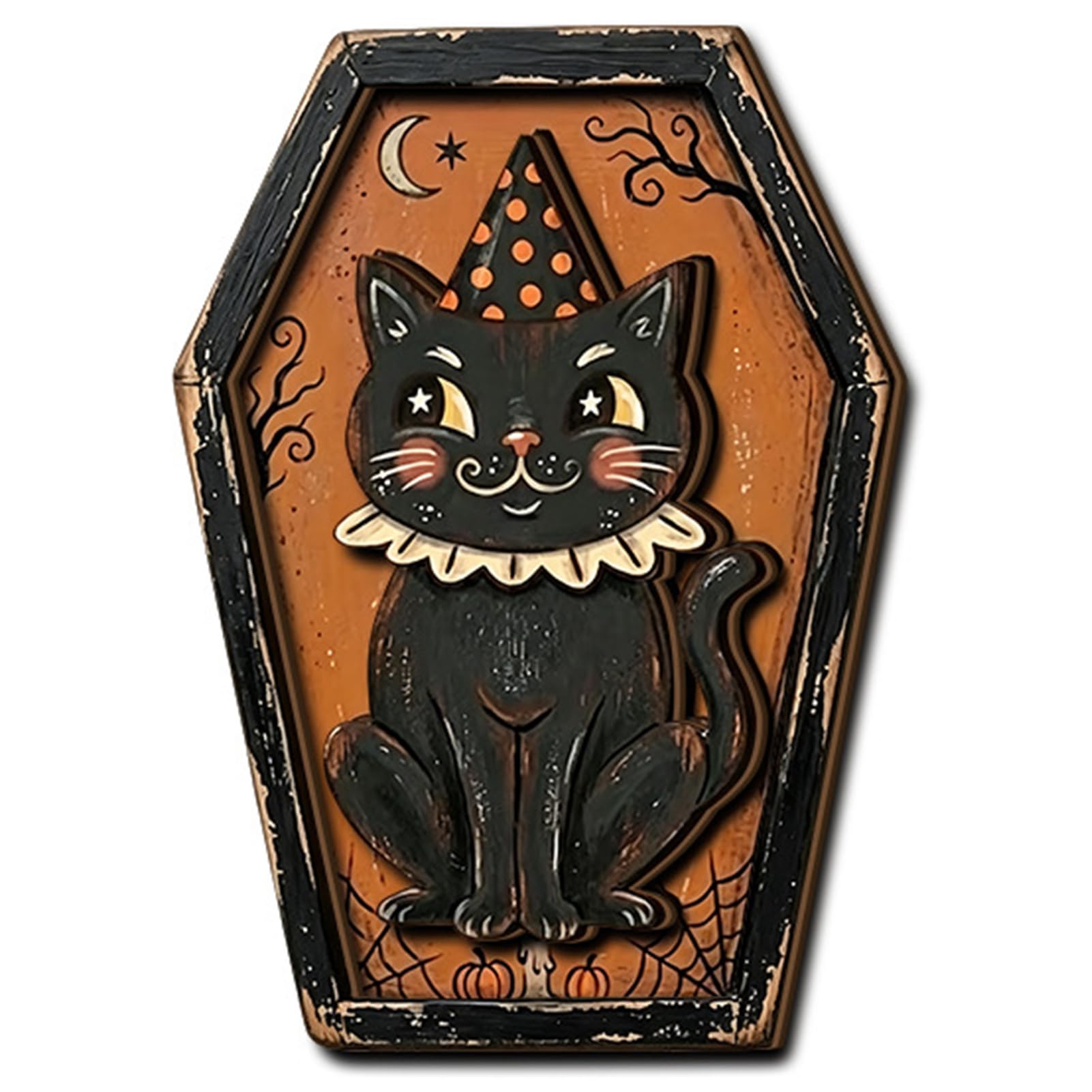 Virelynx Halloween Wooden Coffin Ornament, Vintage Tabletop Decor Party