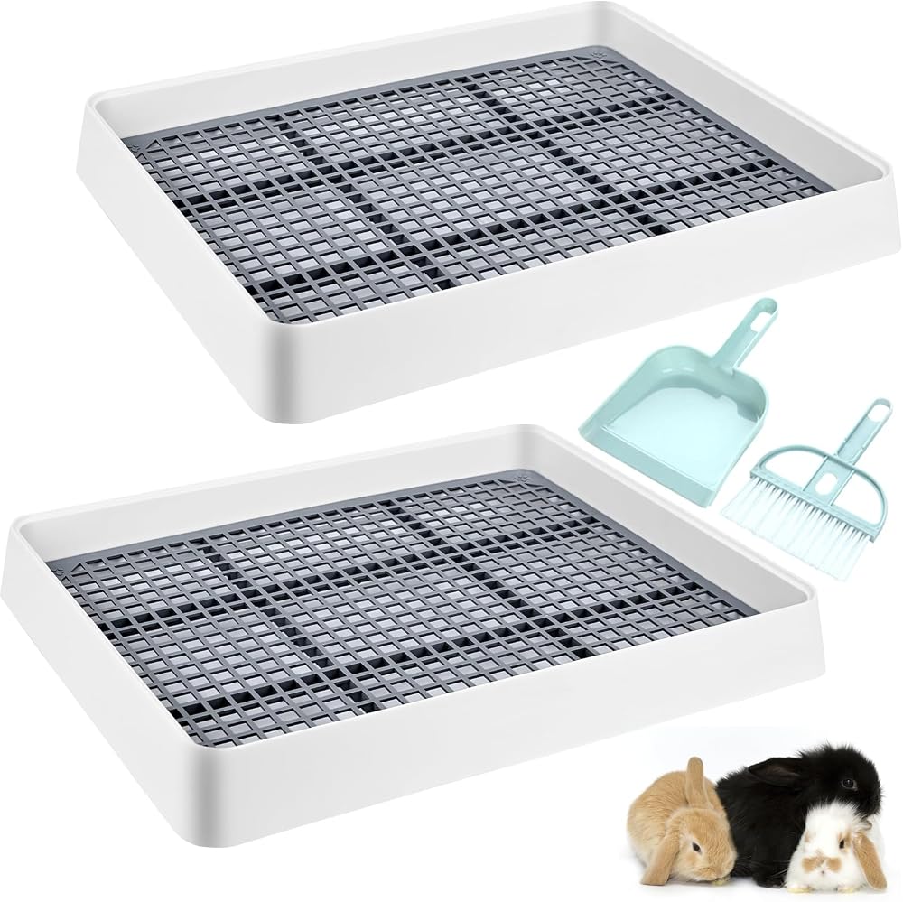 VAIPI 2 Pack Large Rabbit Litter Box with Small Broom and Dustpan Litter Pan for Cage Grate Restroom Bunny Toilet Tray for Rabbit Rats- 15 x 12.2 x 2.6 Inches — 사진 1