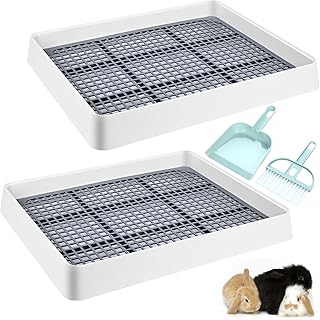 2 Pack Large Rabbit Litter Box with Small Broom and Dustpan Rabbit Litter Pan for Cage Bunny Litter Box Grate Restroom Rabbit Litter Tray Rabbit Toilet - 15 x 12.2 x 2.6 Inches