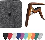 Walnut Ukulele Capo for Soprano, Concert, Tenor, Baritone with Felt Picks
