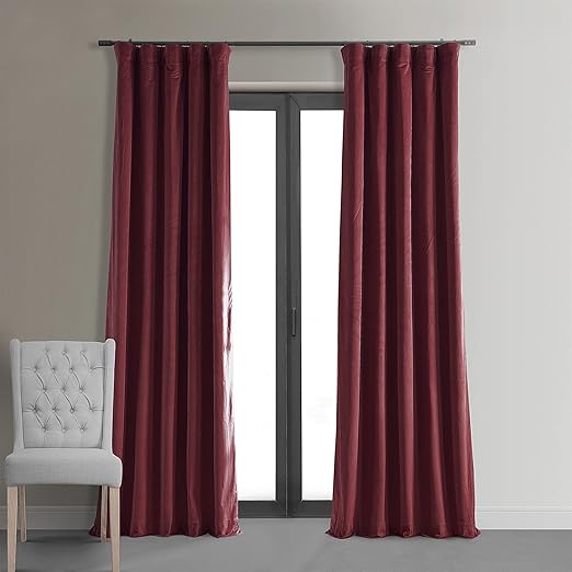 HPD Half Price Drapes Signature Velvet Thermal Blackout Curtains for Living Room 96 Inch Long (1 Panel) Rod Pocket Insulated Blackout Curtains for Bedroom Window Curtains, 50W x 96L, Burgundy