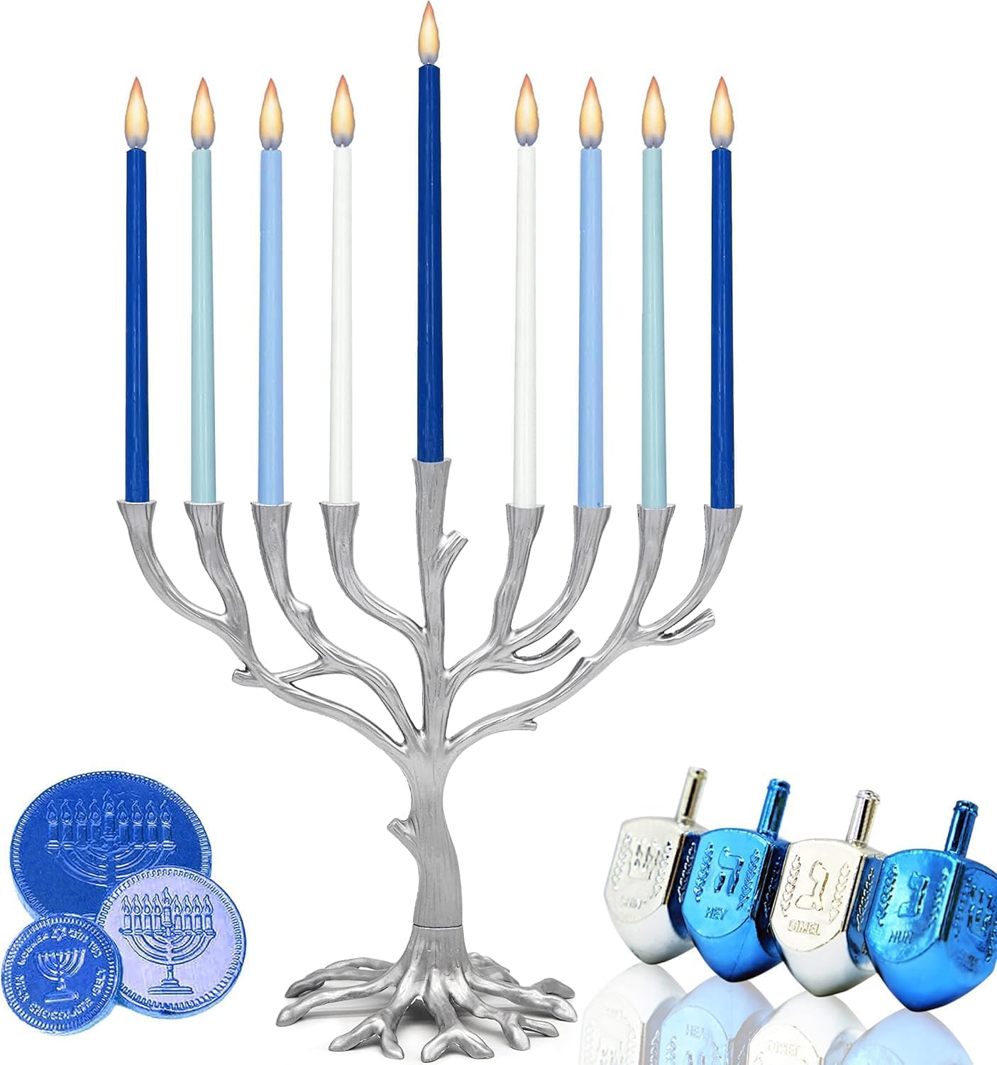 Menorah Candles Chanukah Candles 44 Tall White and Blue Hanukkah Candles for All 8 Nights of Chanukah (2-Pack - Tall Hanukkah Candles)