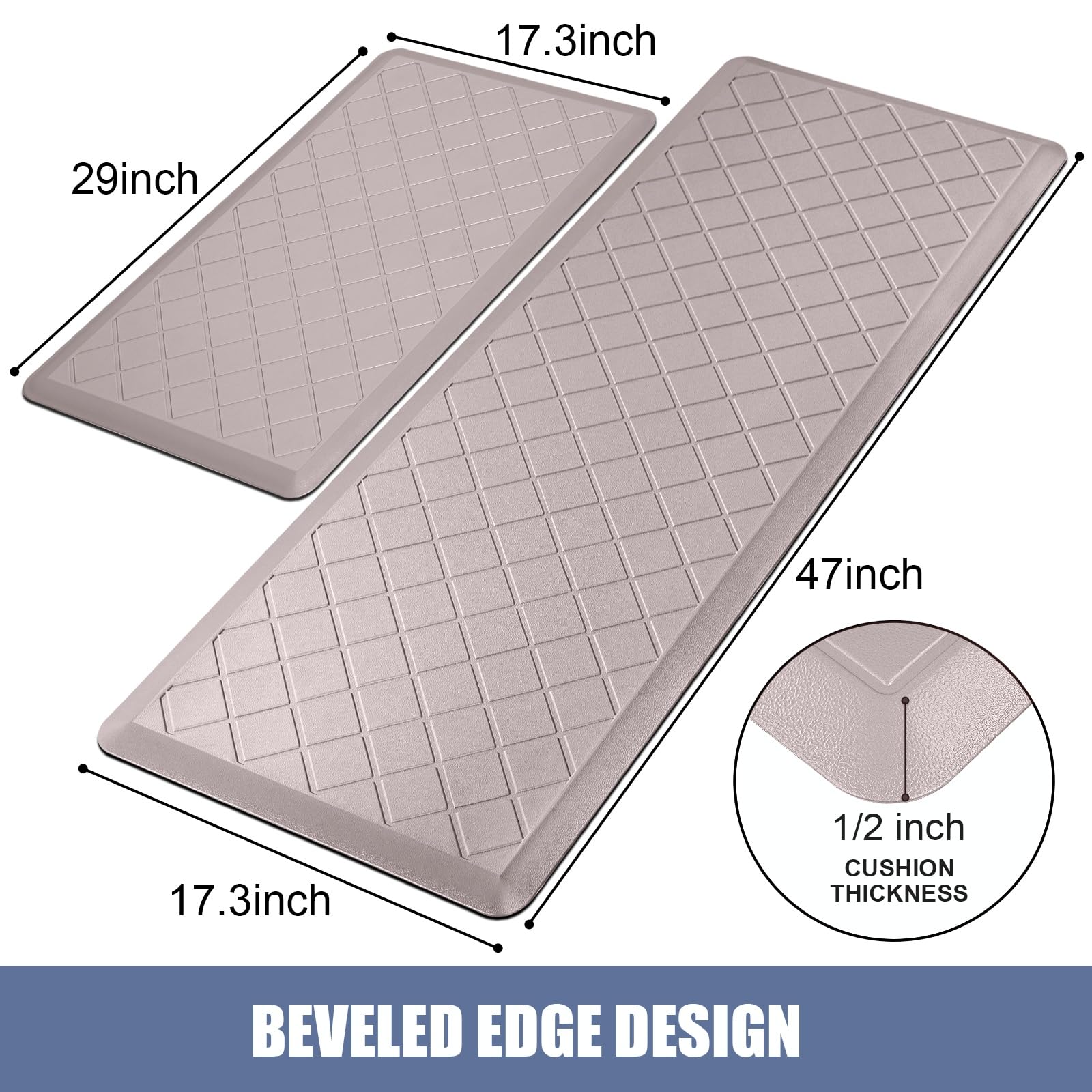 Tapete de Cocina Acolchado, 2 Piezas, alfombras de Cocina antifatiga, alfombras de Cocina Resistentes y Antideslizantes, ergonómicas y cómodas de Espuma para el hogar, Oficina, Fregadero,