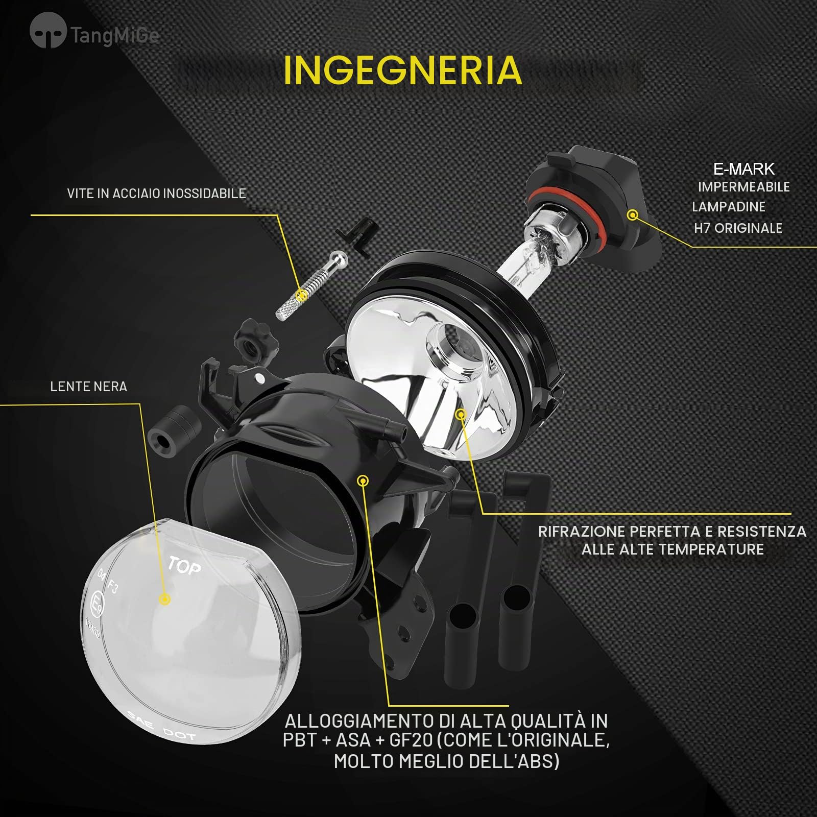 TangMiGe Fendinebbia compatibile con BMW E60 E61, Serie 5, (525i 525xi 528i 528xi 530i 530xi 535i 535xi 545i 550i), 07/2003-09/2010, Tutto solo per paraurti pacchetto M Tech Sport,1 Paio (Fumo Nero)