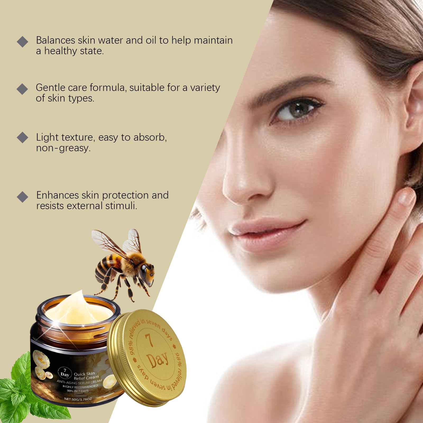 Bee Venom Skin Cream,2 Pack 7-Day Multi-Effect All-in-One Skincare Cream,Bee Venom Skin Treatment,3 in 1 Repairing and Tightening Moisturizer for Face & Body (50g - Image 4