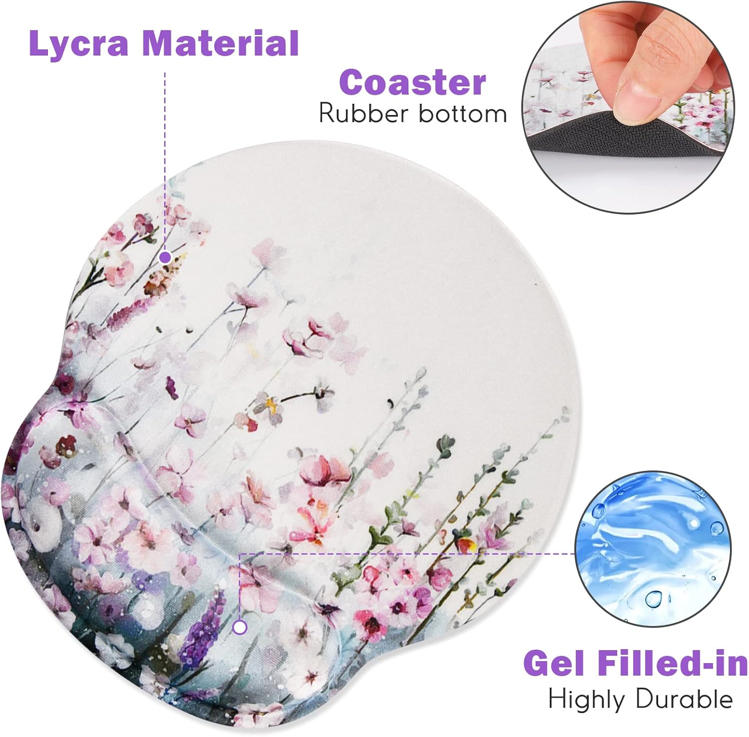 Dinky Ergonomic Mouse Pads, Cute Mouse Pad with Wrist Rest Support Gel, Non-Slip PU Base Mouse Mat with Memory Foam for Home, Office and Gaming, Easy Typing & Pain Relief (Blooming Flower) - Image 3
