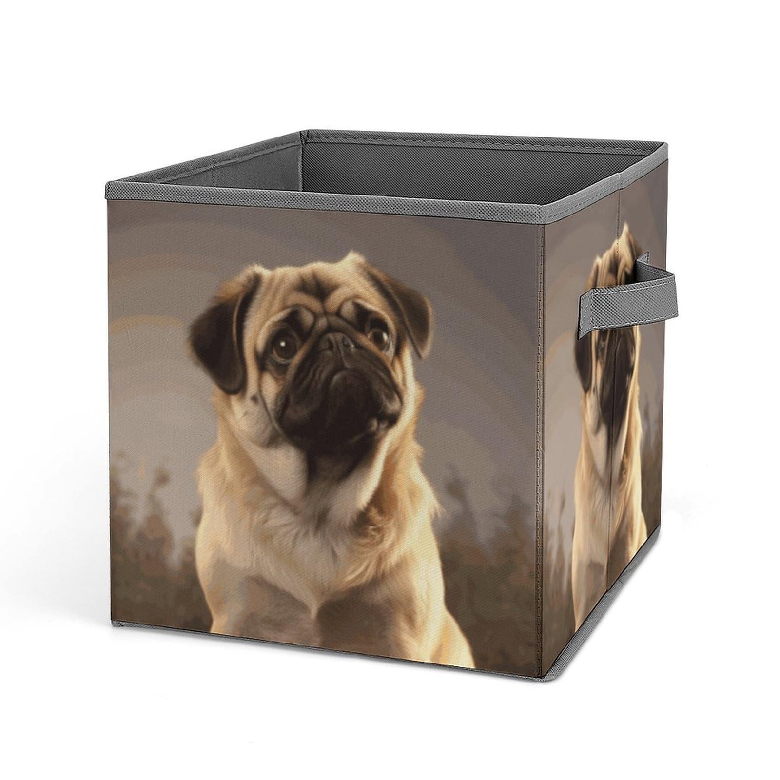 JTREHY Cute Pug Dog Storage Bins Sturdy Large Capacity Folding Sorting Boxes Convenient Stable Storage Box Collapsible Fabric Storages Cubes Organizer with Handles