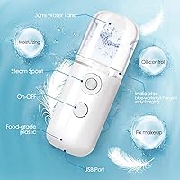 Vista 4 de GIVERARE Paquete de 2 vaporizadores faciales nano, práctico mini mister, rociador de niebla recargable por USB, tanque de agua visual de 1.0 fl oz