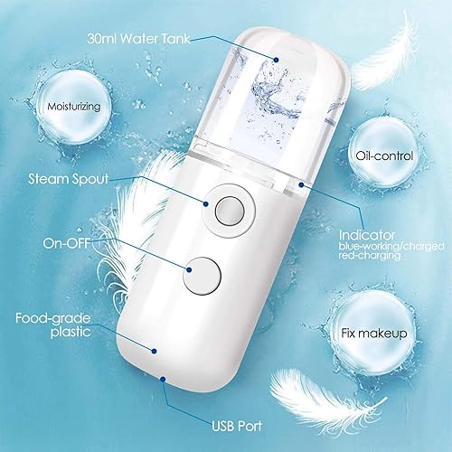 Miniatura 4 de GIVERARE Nano vaporizador facial práctico mini Mister rociador de niebla recargable por USB tanque de agua visual de 10fl oz hidratante e hidratante