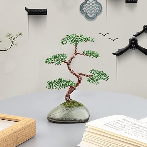 Miniatura 3 de rockcloud Handcraft - Árbol de bonsái de alambre de aluminio con base de cerámica, árbol de dinero artificial para decoración del hogar de la