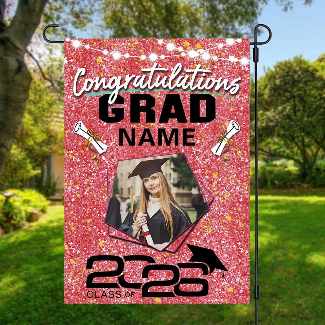 AUBAO Custom Graduation Garden Flag with Photo Class of 2026 Congrats Grad Double Sided Yard Flag Decorative Gifts(Rose Gold)