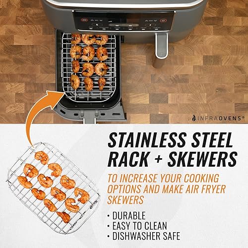 Miniatura 3 de Accesorios para freidora de aire Ninja 2 cestas DZ201 8 QT y DZ204 10 cuartos de galón, estante de brocheta para freidora de aire doble de doble