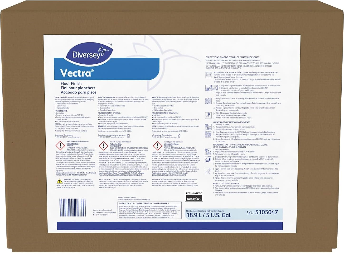 Diversey Care Floor Finish; Vectra; 5 Gallon; White