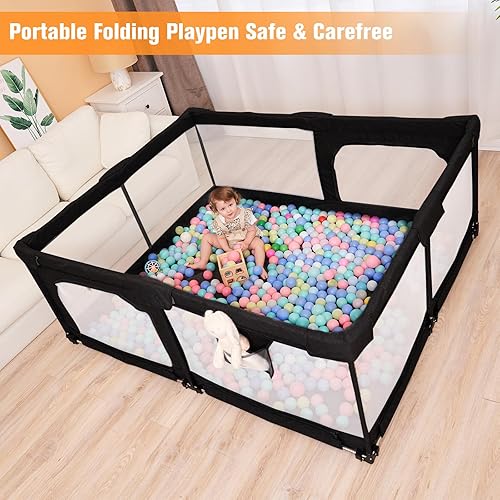 Miniatura 3 de Corralito plegable para bebés con puerta, patio de juegos plegable extragrande para bebés y niños pequeños, corral de juegos portátil de viaje con