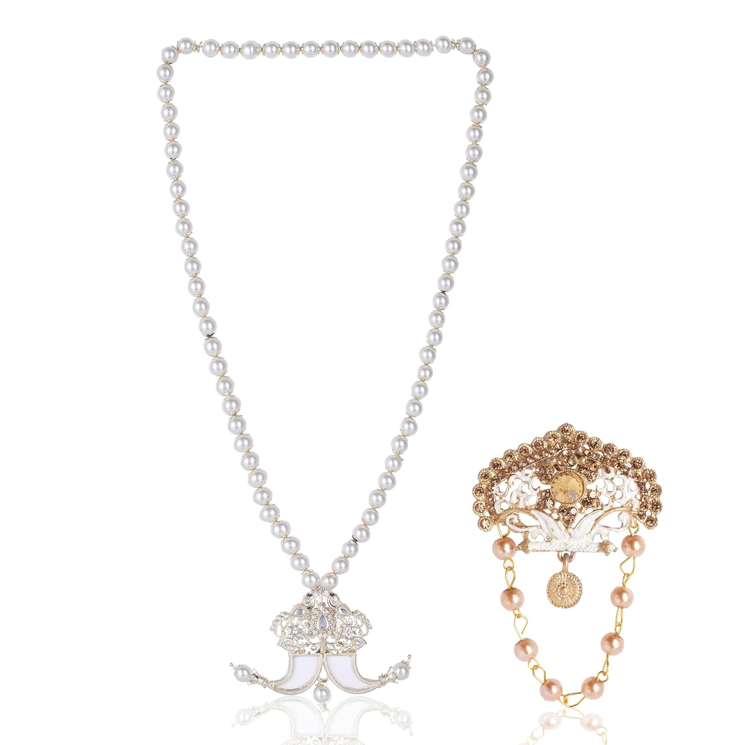 Beaded Layered Dulha Moti Mala With Antique Brooch Beaded Layered Dulha Moti Mala With Antique Brooch