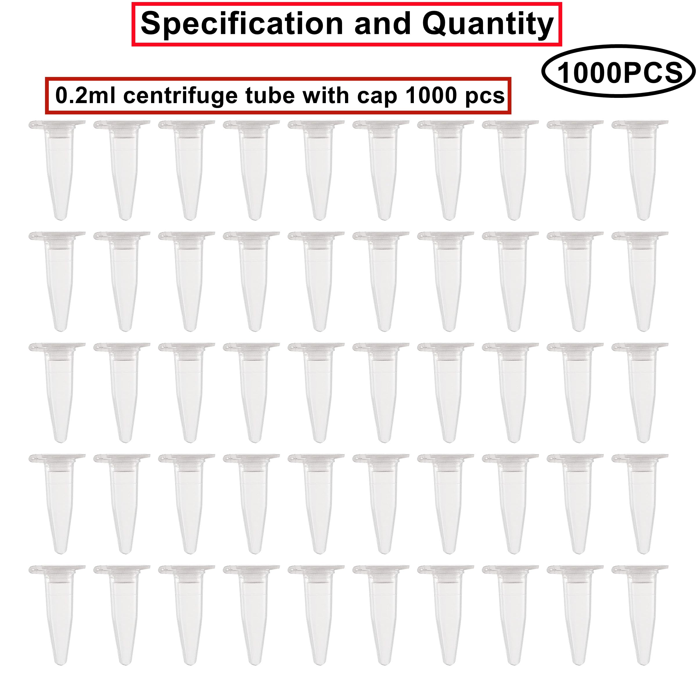 HUAZIZ 1000 Pièces 0.2ml Tube à Centrifuger en Plastique Conique, Micro Centrifugeuse Tubes Tubes de Laboratoire Conteneurs D'échantillons avec Snap Cap pour l'analyse d'échantillons en Laboratoire