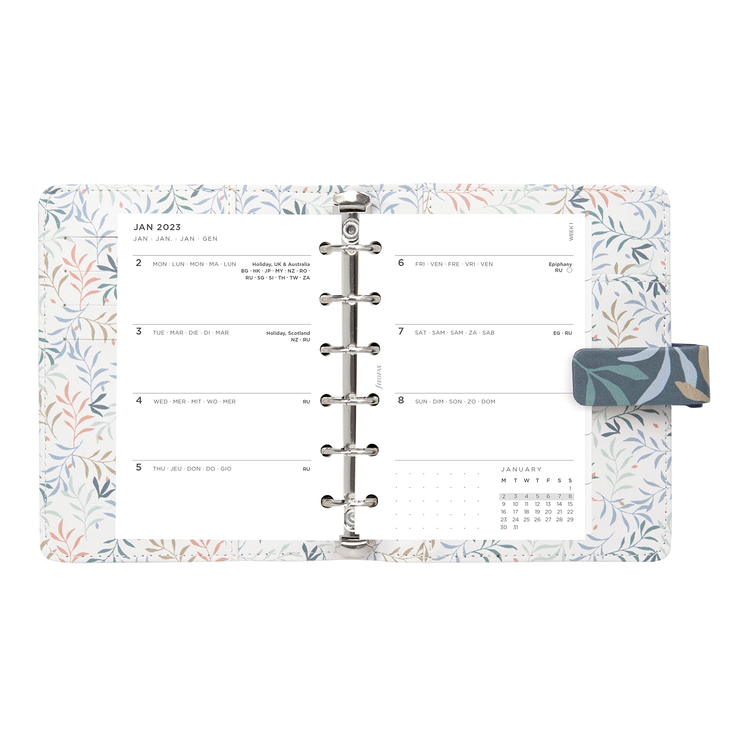 Filofax Agenda settimanale 2023, formato tascabile, con sei anelli, formato tascabile, con visualizzazione settimanale, multilingue (C022644-23)