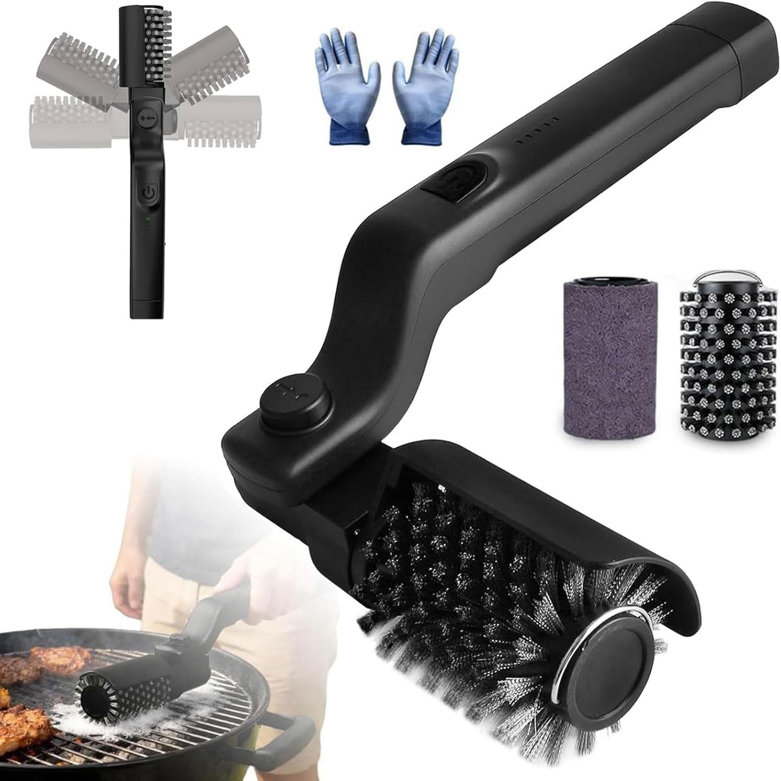 Eiwitany Rechargeable Cordless BBQ Scrubber with Stainless Steel Rotary Head for Clearing Tough Burnt Grease from Outdoor Grill Grates