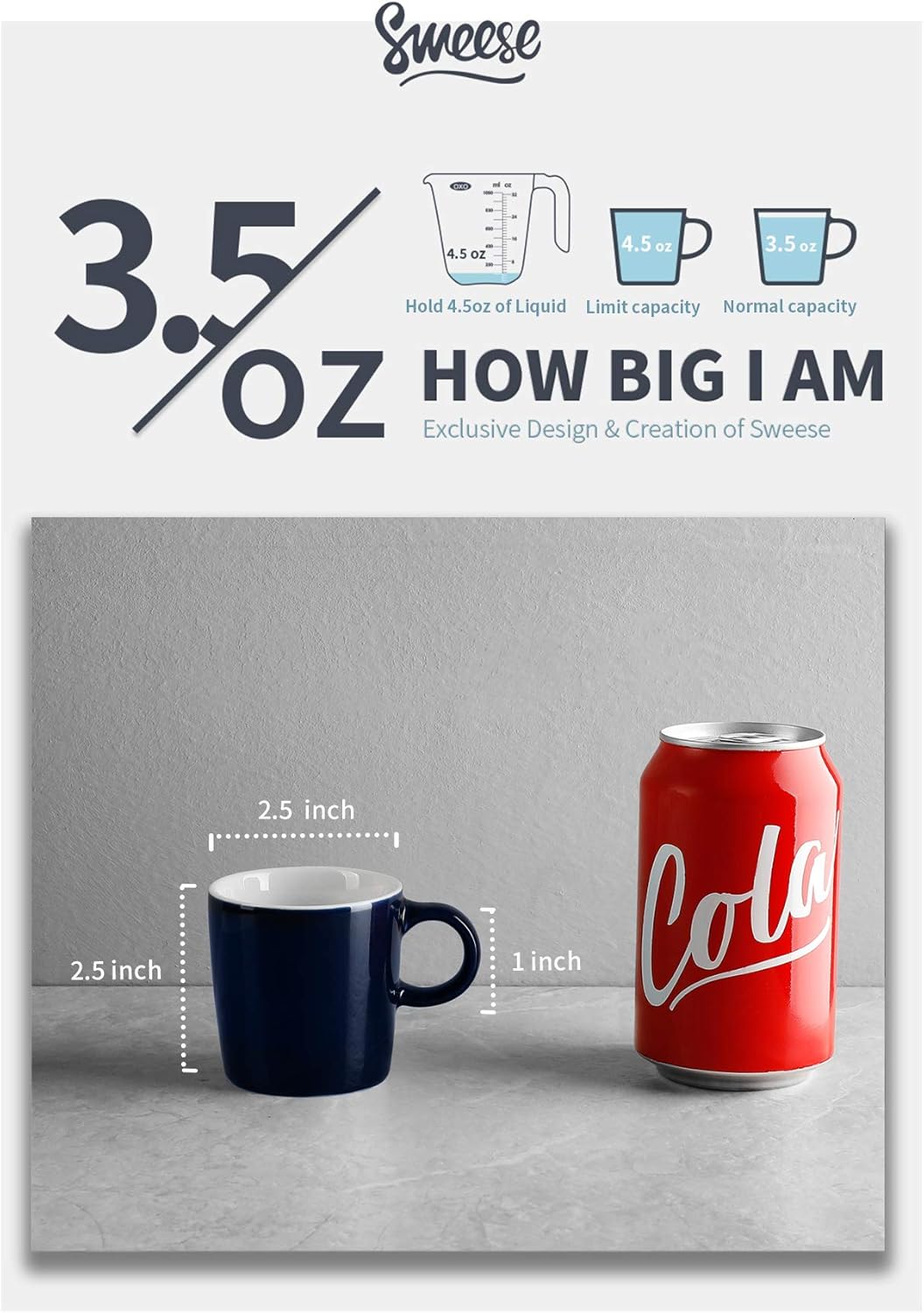 Big Sale Sweese 409.403 Porcelain Espresso Cups - 3.5 Ounce - Set of 4, Navy