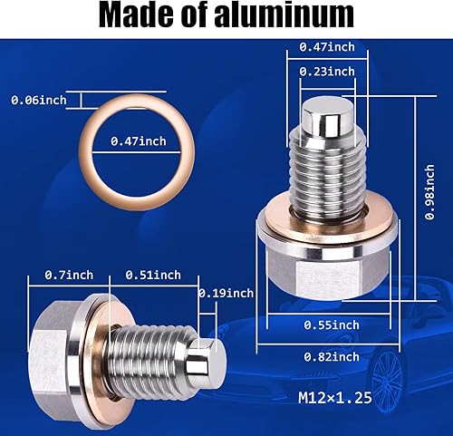 Miniatura 3 de 1 tornillo de tuerca de drenaje de sumidero de acero inoxidable, tapón de drenaje de aceite M12 x 1.25 con 5 juntas, universal para la mayoría de