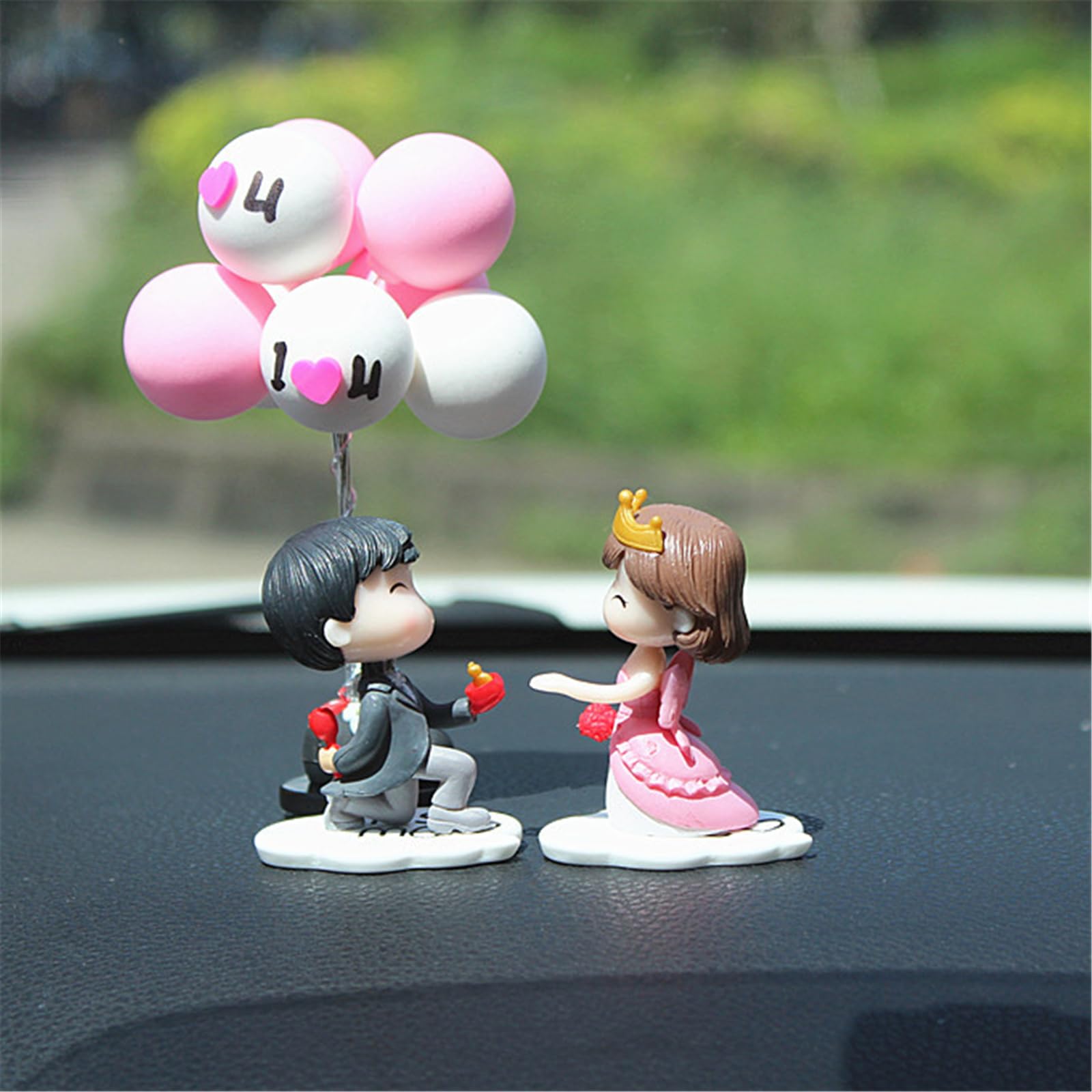 Couple Cute Ornaments, Cartoon Car Dashboard Decorations, Car Decoration Cute Cartoon Couples Action Figure Figurines Balloon Ornament (1 Pair+Balloon #3)