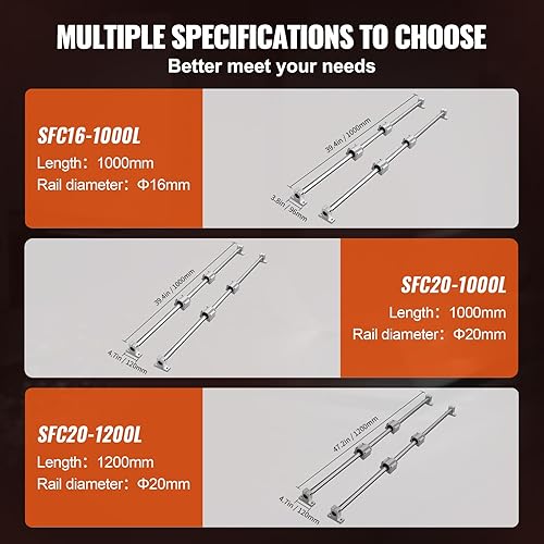 Miniatura 6 de VEVOR Diapositiva de riel lineal SFC16-39.370 in 2 PCS 39.4 in1000mm SFC16 Rieles guía 4 piezas SC16 Bloques deslizantes 4 piezas de rieles lineales