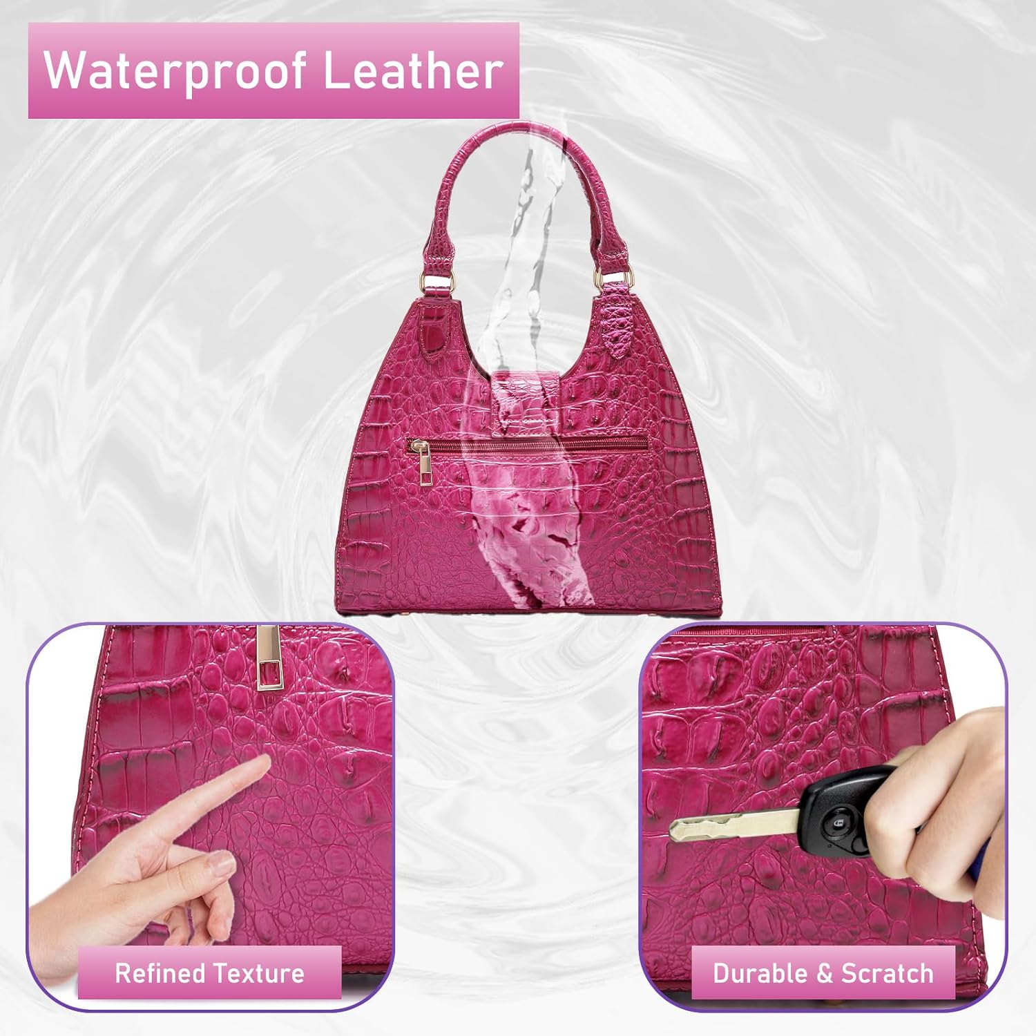 Ladies Tote Leather Bags for Women Crocodile Embossed Zipper Satchel Purse Classy Compartments Crossbody bag - Image 6