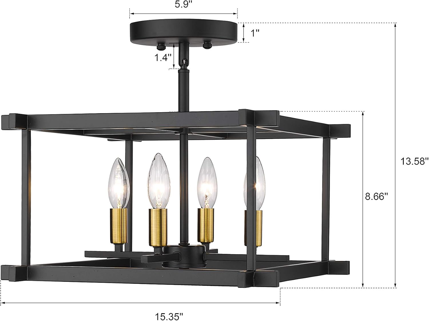 Hоlіdау Dеаlѕ 🛒 TENGXIN Semi Flush Mount Ceiling Light, Rectangular Shape Chandelier for Living Room Bedroom,Kitchen, Hallway,Black Finished with E12,UL Listed,No Bulbs Included