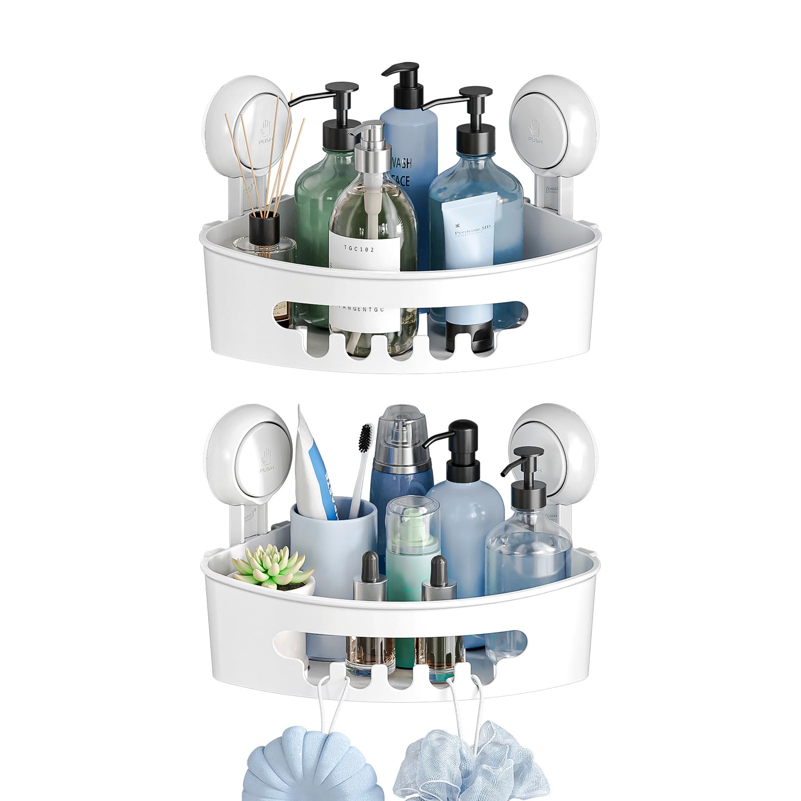 TAILI Esquina de succión ducha Caddy 2 Pack Estante de Ducha de Baño Cesta de Almacenaje Organizador de Pared para Champú Acondicionador Estante de Ducha de Plástico para Cocina y Baño
