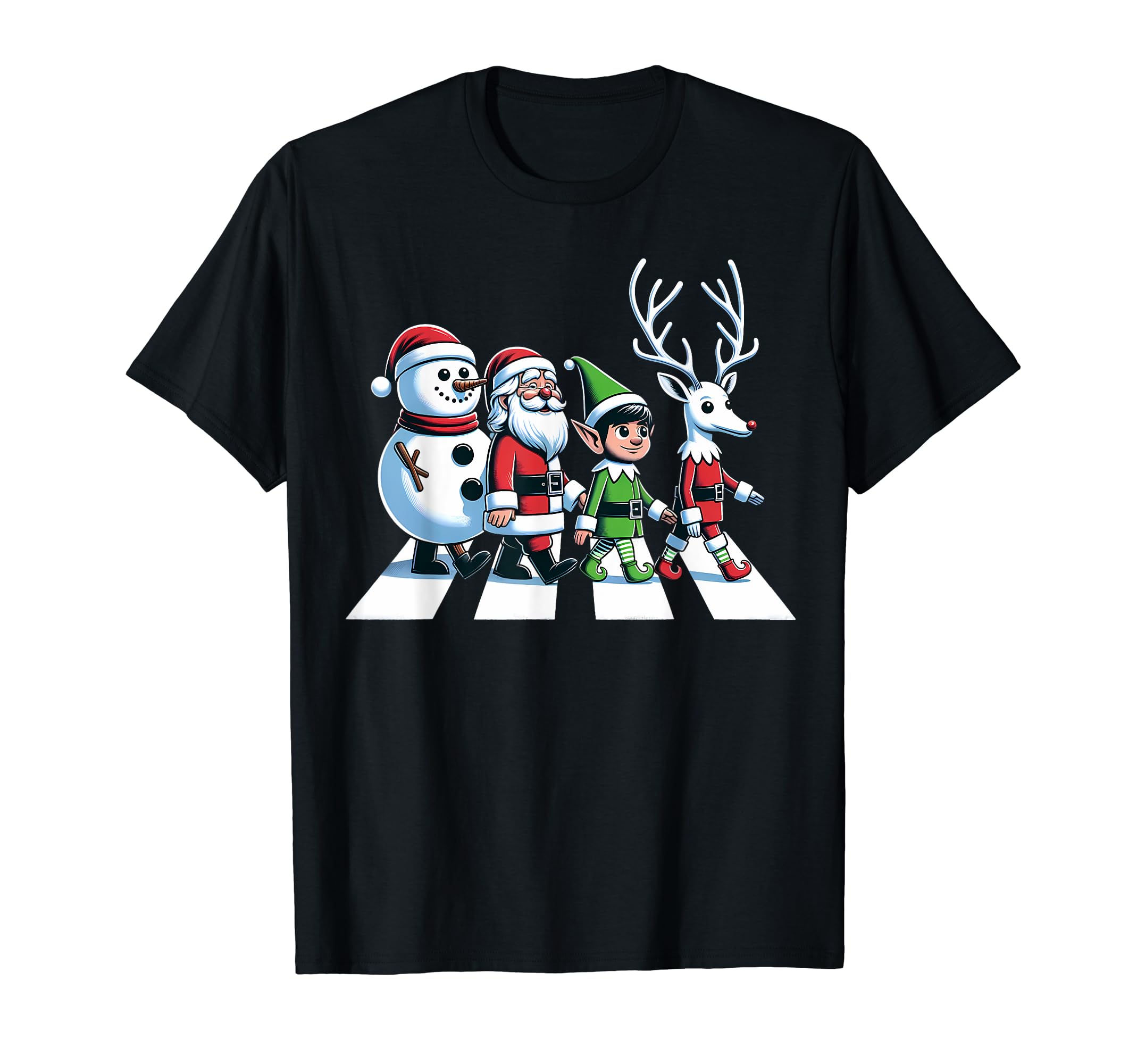Christmas Road Snowman Santa Elf Reindeer Xmas Crosswalk T-Shirt