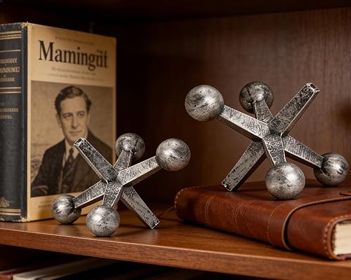 Miniatura 4 de Retro Jack Knick Knacks Decor de Acento Metálico Plateado Set de 2 Pequeños Objetos Decorativos Antiguos para Estantería de Hogar Dormitorio Oficina