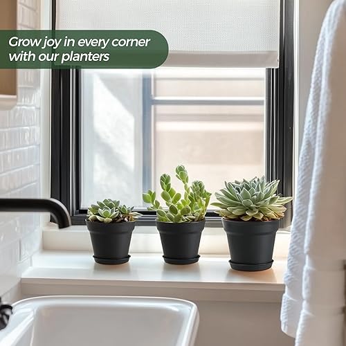 Miniatura 9 de T4U Macetas de 7.5 pulgadas, paquete de 12 macetas pequeñas de plástico con orificio de drenaje y platillo, maceta decorativa para guardería a