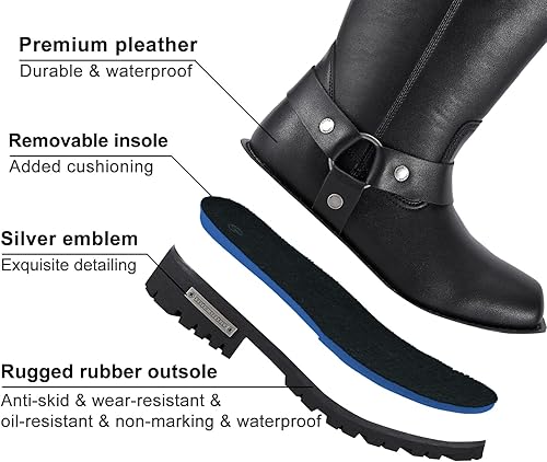 Miniatura 2 de Dream Apparel Botas de motocicleta con arnés de 12 pulgadas para hombre, botas de motociclista con punta cuadrada, botas altas hasta la rodilla con