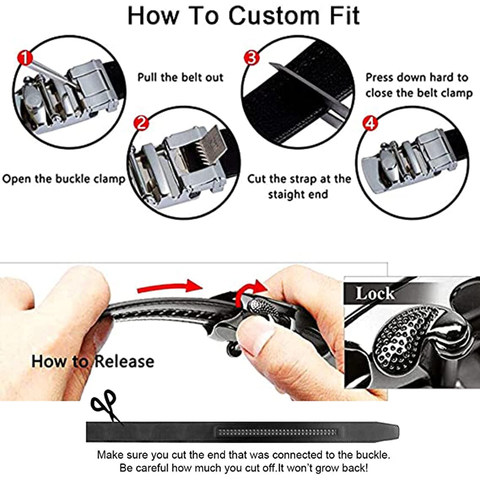 cinturón, Cinturones de cuero for hombre con trinquete y hebilla deslizante automática diseño escorpión, ajuste perfecto