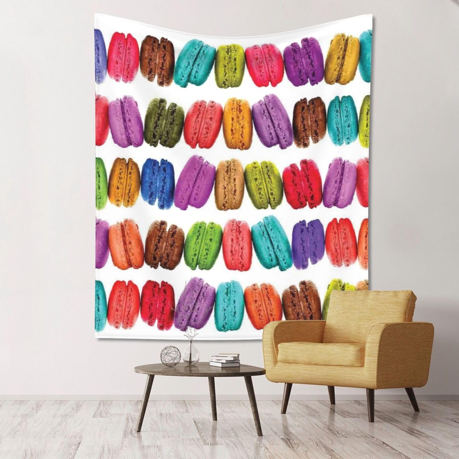 WKSGDSG Large Wall Hanging, Machine Washable Tapestry For Dorm Room, Macaron Biscuit Flavored Pastries, Lightweight Polyester Wall Art For Bedroom Living Room, 152x130cm