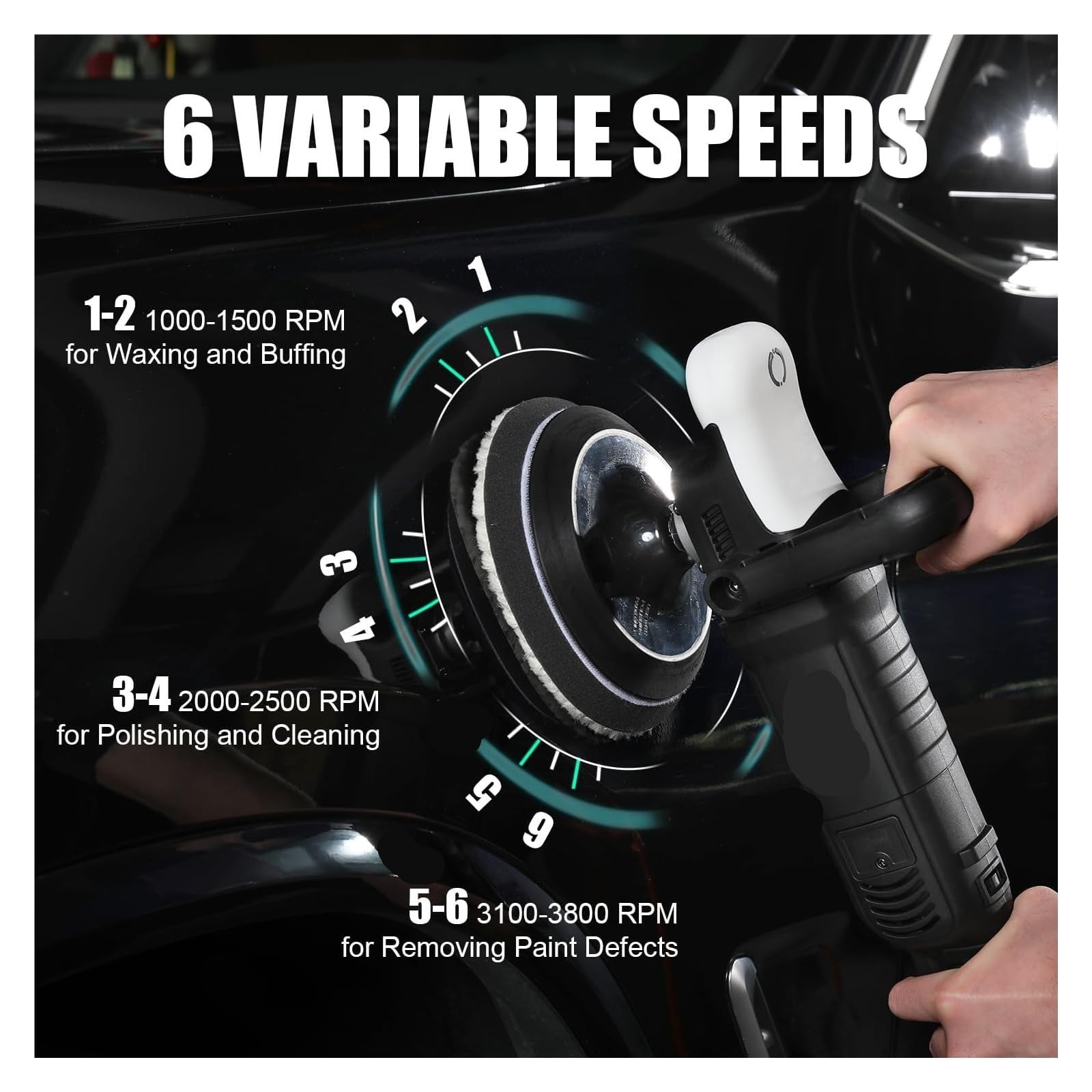 Kit de pulidora rotativa for automóviles 6 pulgadas, 1000-3800 RPM con velocidades variables for pulir y encerar Pulidora orbital portátil