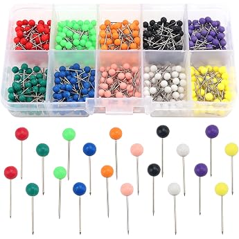 YIXISI Pack of 500 Map Push Pins Plastic Round Heads Push Pins Colourful Head Pushpins Decorative Drawing Pins Marking Pins for Maps Cork Notice Board Marking