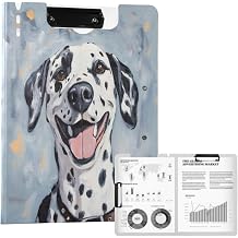 Cute Foldable Binder Clipboard, Lovey Painting Dalmatian Dog 360Cover Folder Document Organizer with 2 Metal Clips,Pen Holder Waterproof for Students,Doctor,Office,School,Nursing