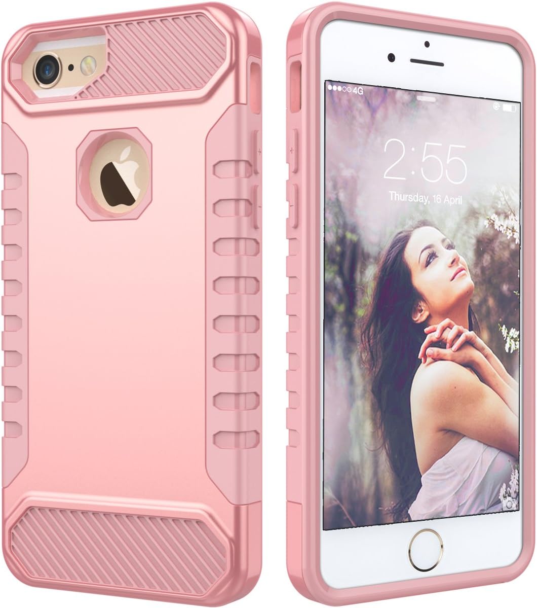 WeLoveCase iPhone 6S 6 Case, iPhone 7 Case, Shockproof Tough Bumper Hybrid Dual Layer Protective Back Case [Anti-Slip] & [High Impact Protection] Defender Cover for iPhone 6S/ 7 Rose Gold