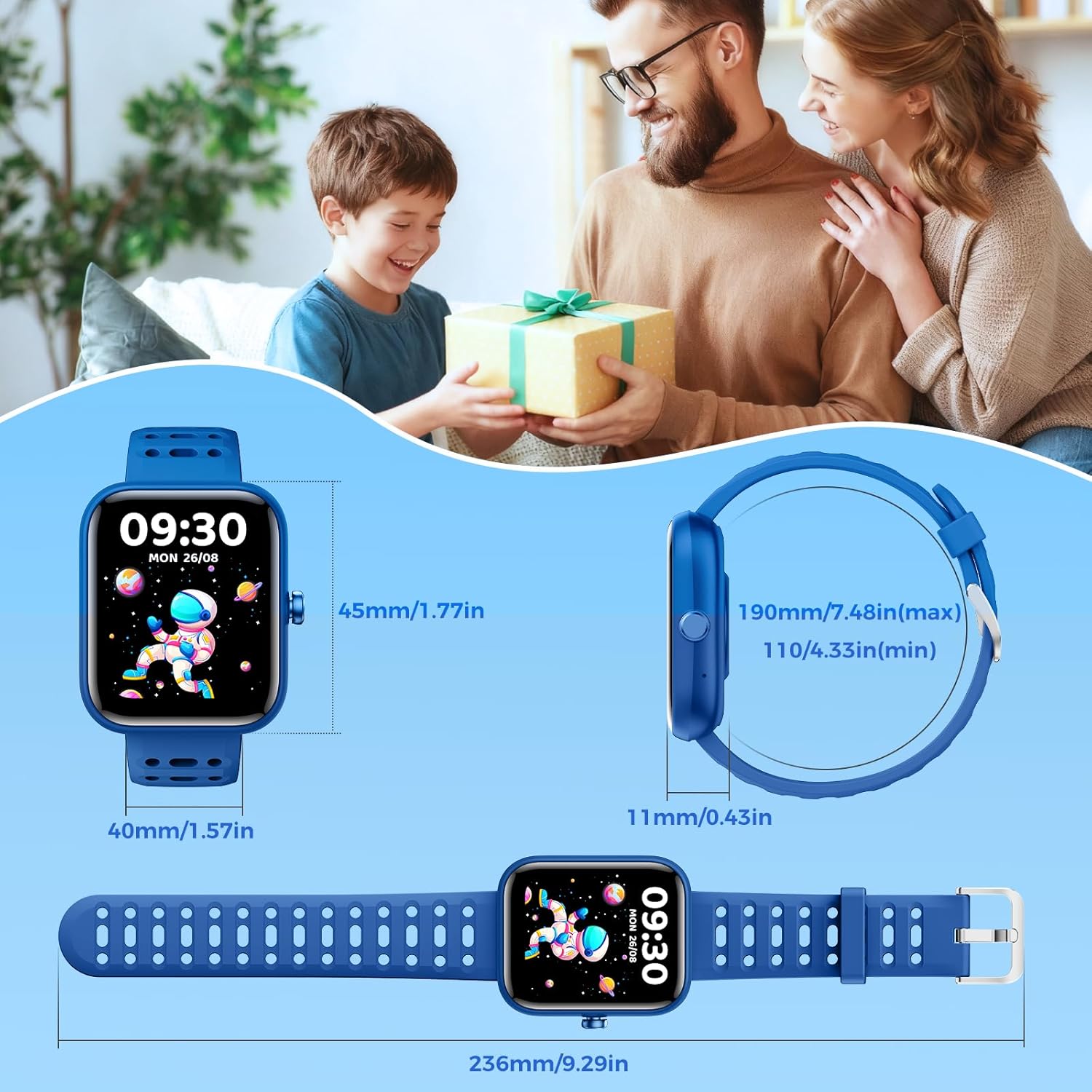 ENOMIR [2026 New Smart Watch for Kids - No APP No Phone Needed, 1.83" Fitness Tracker Watch for Kids with Sleep Monitor, Heart Rate, Step Counter, IP68 Waterproof (Blue, 1.83Inches)